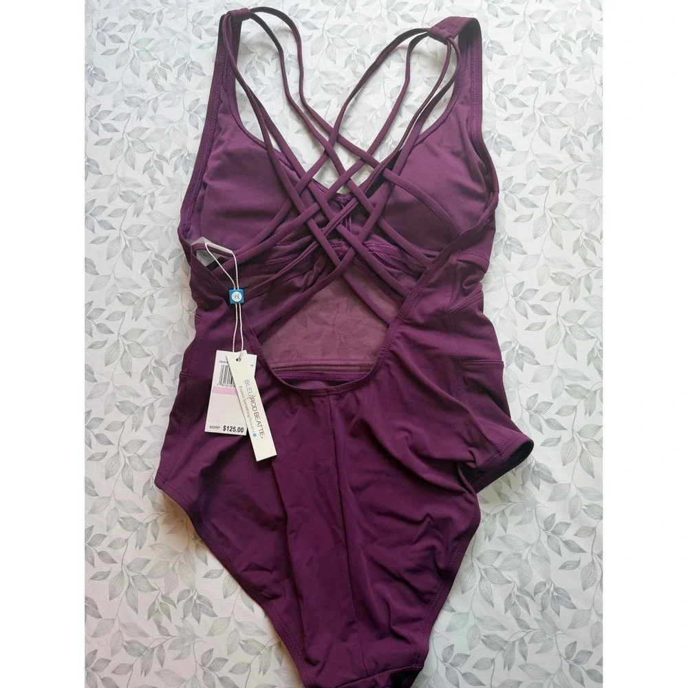 Bleu Rod Beattie One Piece Swimsuit  Grenache Burgundy Mesh Strappy Back size 6